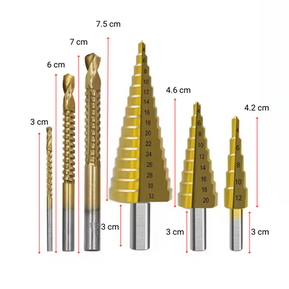TitanDrill: Pack de Brocas Escalonadas de Titânio